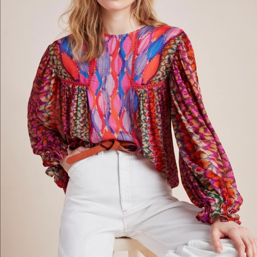 Anthropologie Bl-nk London “Miranda” peasant blouse. Red colorway. SZ Small.